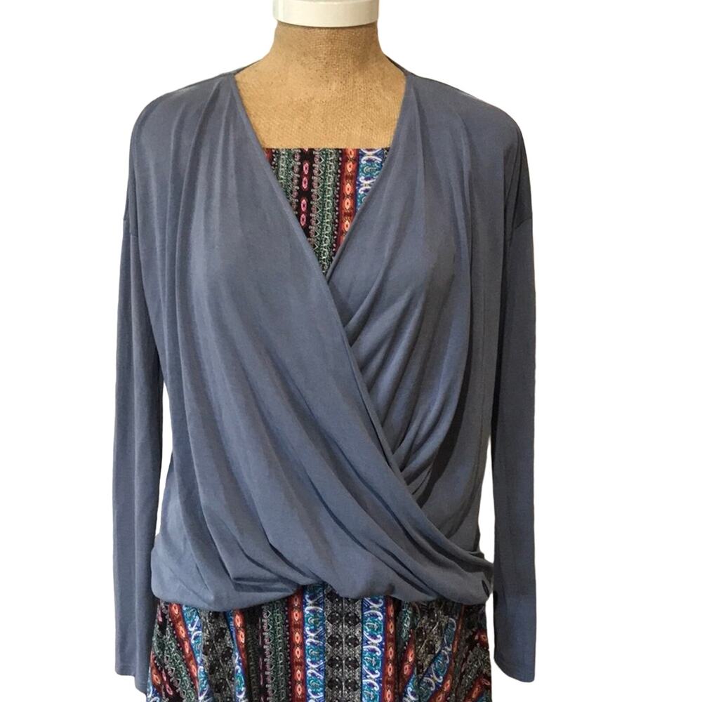 Abercrombie and Fitch Gray Wrap Blouse Size XS Women's Light Denim Color NWOT
